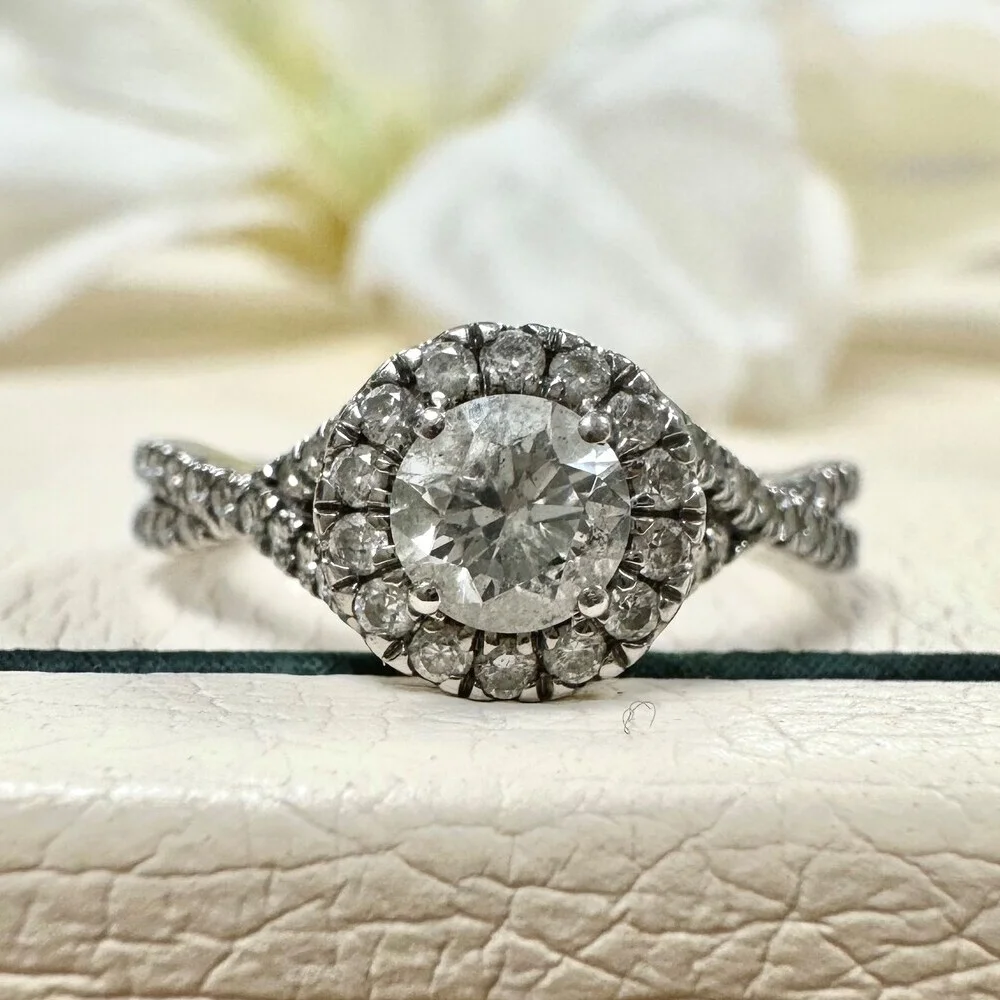 14ct White Gold Diamond Crossover Ring